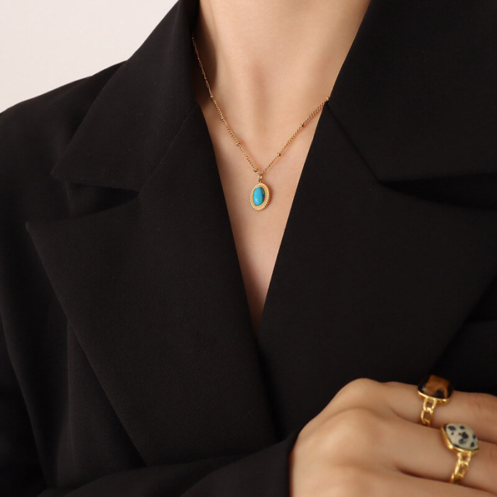 Wholesale Stainless Steel Vintage Stone Necklace