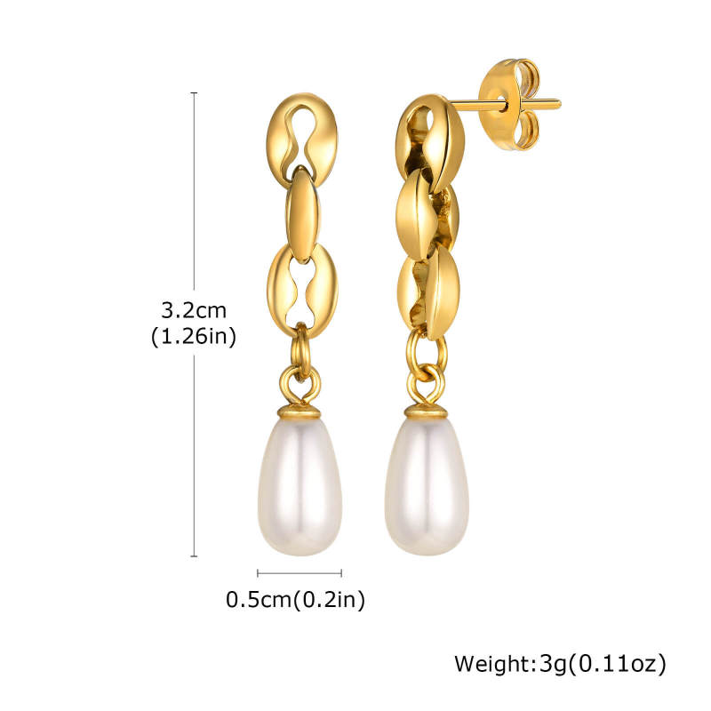 Wholesale Stainless Steel Chain Pearl Earrings