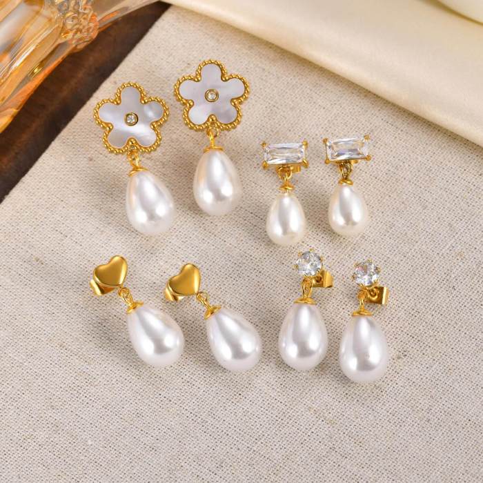 Wholesale Stainless Steel Zirconia Pearl Earrings