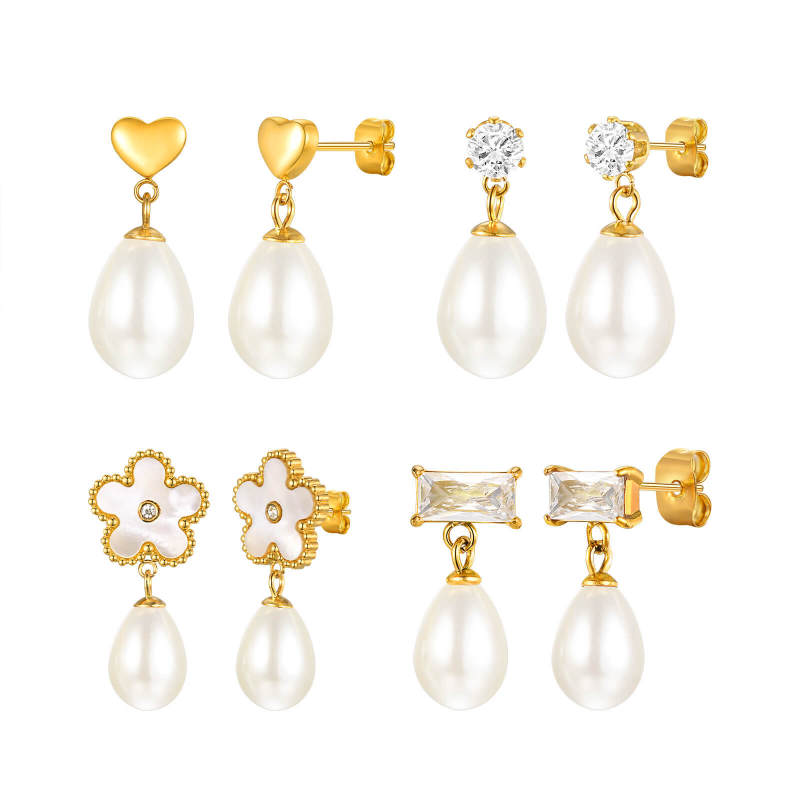 Wholesale Stainless Steel Zirconia Pearl Earrings
