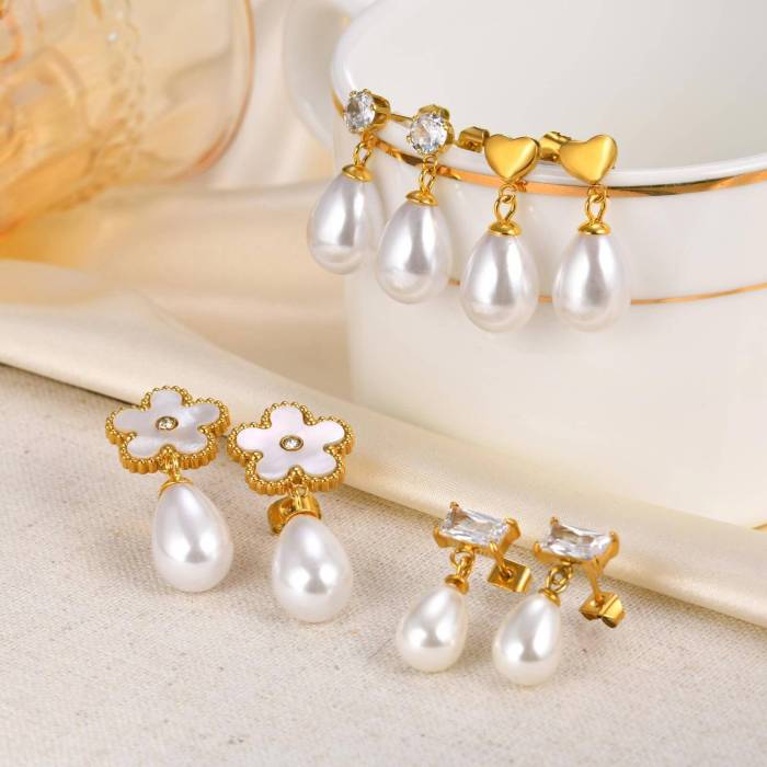 Wholesale Stainless Steel Zirconia Pearl Earrings
