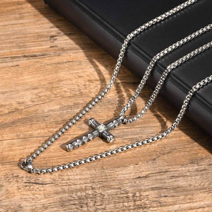 Wholesale Stainless Steel White Zircon Cross