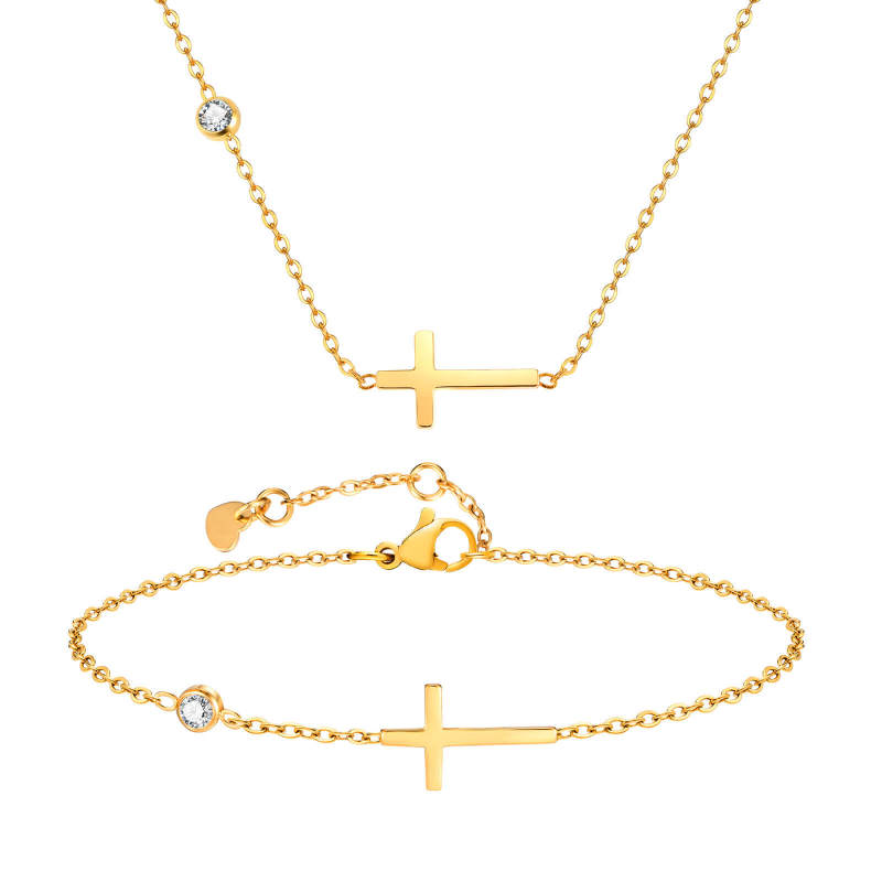 Wholesale Stainless Steel Cross CZ Necklace