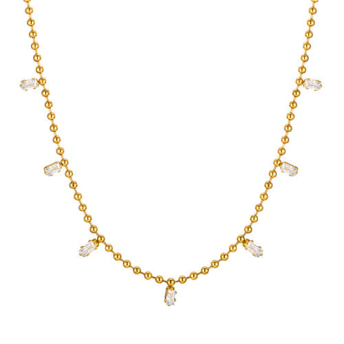 Wholesale Stainless Steel Bead Chain Zircon Necklace