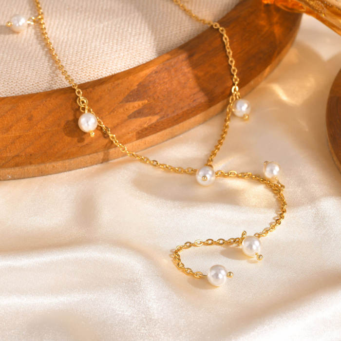 Wholesale Stainless Steel Imitation Pearl Long Necklace