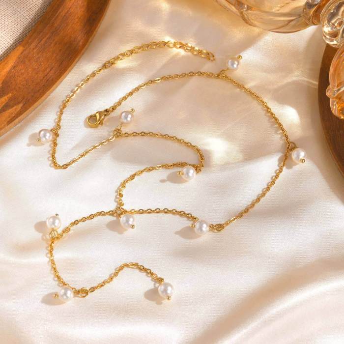 Wholesale Stainless Steel Imitation Pearl Long Necklace