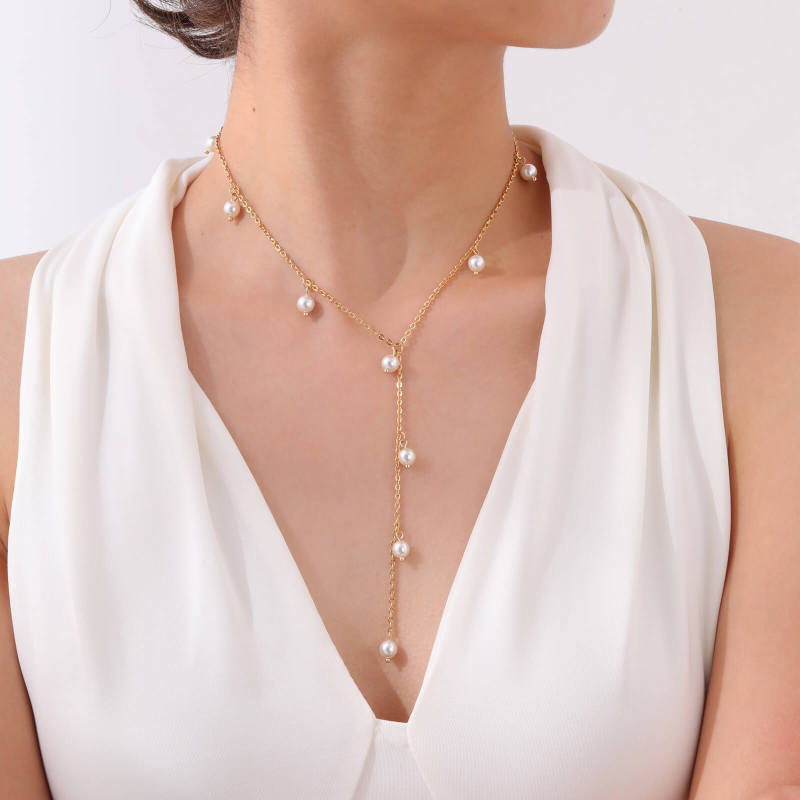 Wholesale Stainless Steel Imitation Pearl Long Necklace