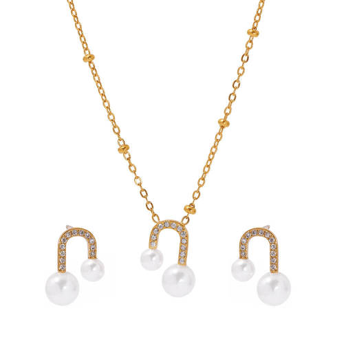 Wholesale Steel U-Shaped Pearl Necklace Earrings