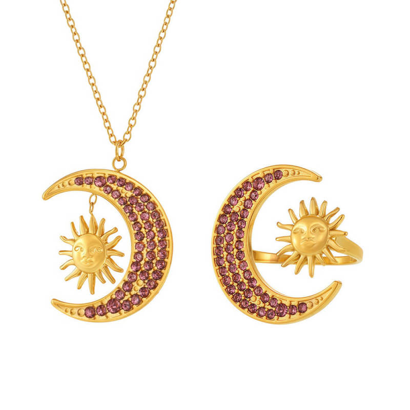 Wholesale Steel Sun & Moon Zirconia Ring & Necklace