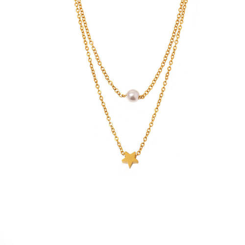 Wholesale Stainless Steel Star Pearl Layers Necklace