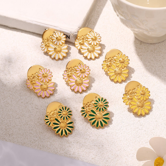 Wholesale Stainless Steel  INS Style Daisy Earrings