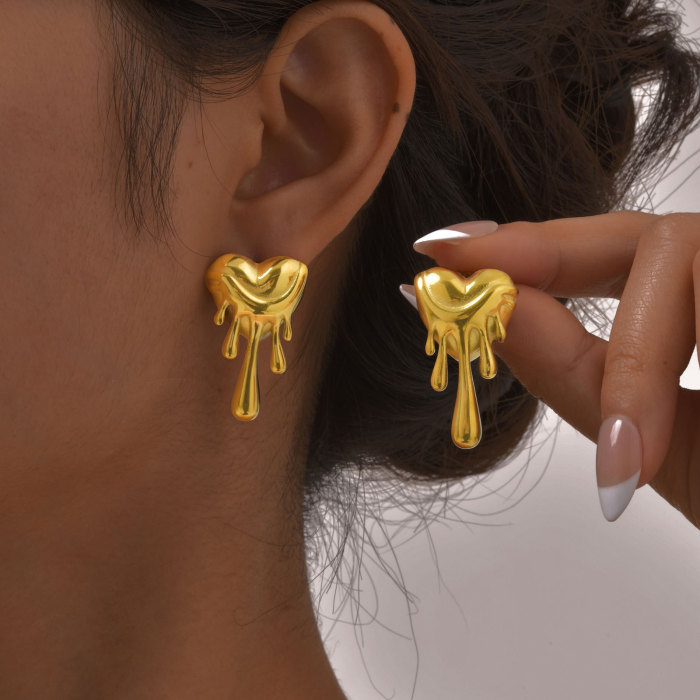 Wholesale Stainless Steel Flowing Heart Earrings