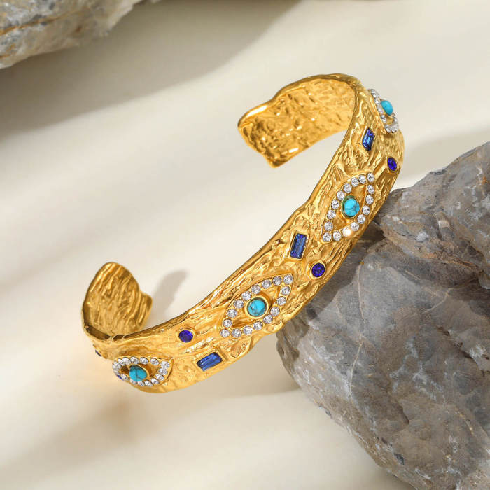 Wholesale Stainless Steel Zirconia Eyes Open Bangle