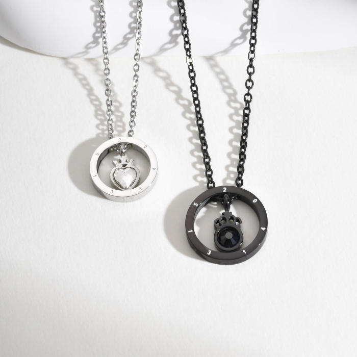Wholesale Stainless Steel Zirconia Couple Necklace