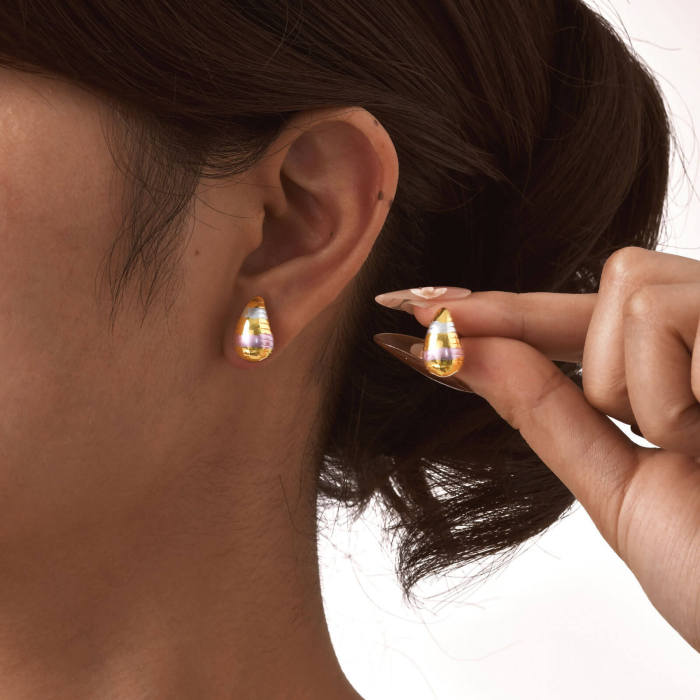 Wholesale Stainless Steel Tri-color Drop Earrings