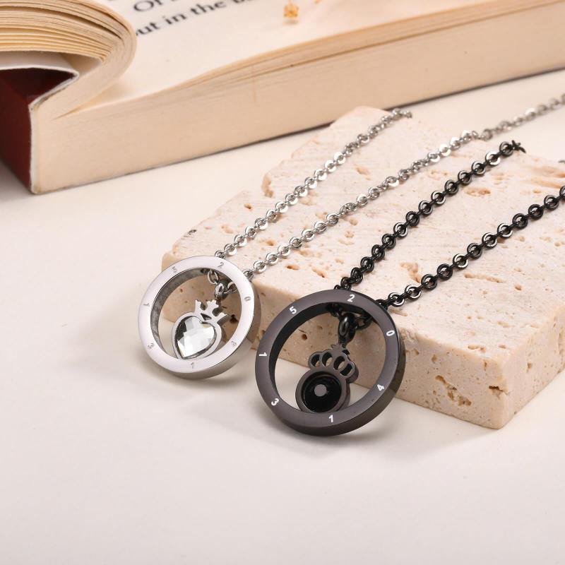 Wholesale Stainless Steel Zirconia Couple Necklace