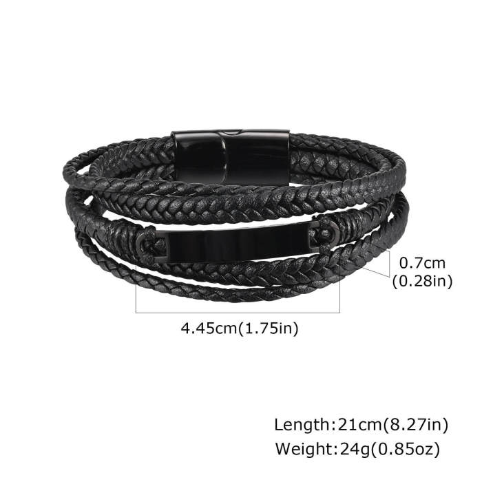 Wholesale Stainless Steel Engraved Leather Bracelet