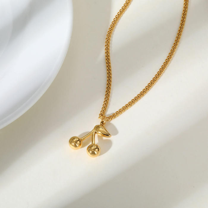 Wholesale Stainless Steel Cherry Necklace