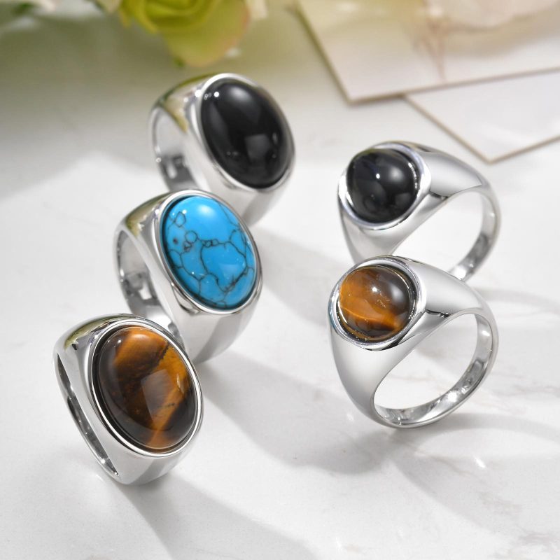 Wholesale Stainless Steel Natural Stone Oval Ring