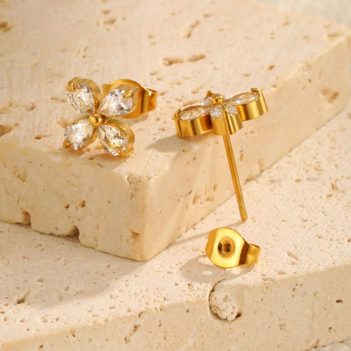 Wholesale Stainless Steel Zirconia Flower Earrings