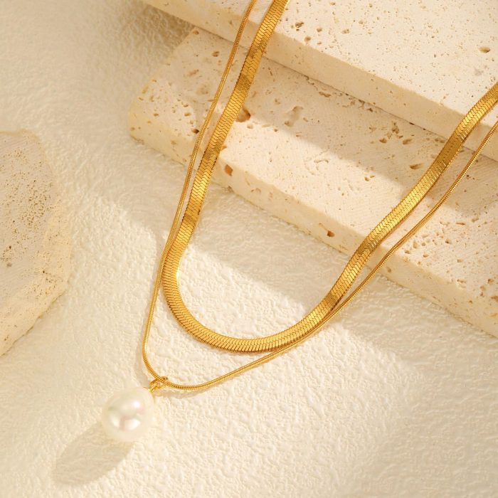 Wholesale Stainless Steel Pearl Stacking Necklace