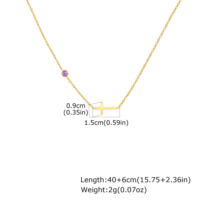 Wholesale Stainless Steel Cross Birthstone Necklace