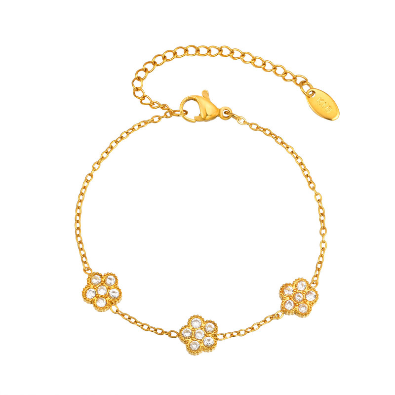 Wholesale Stainless Steel Zirconia Flower Bracelet