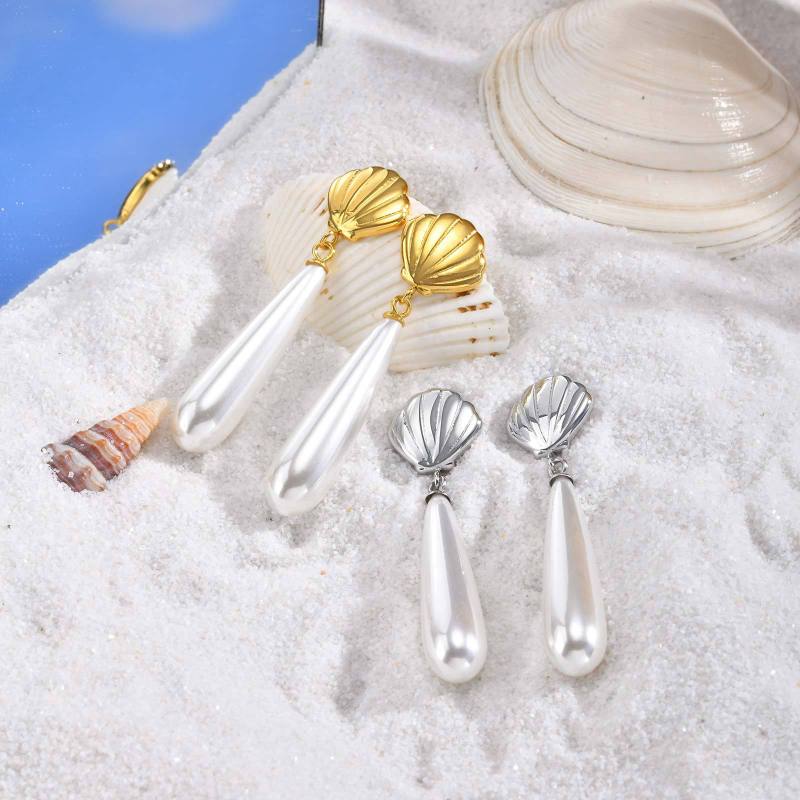 Wholesale Stainless Steel Pearl Drops Earrings
