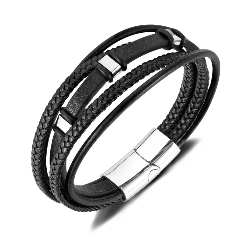 Wholesale Stainless Steel Minimalist Leather Bracelet