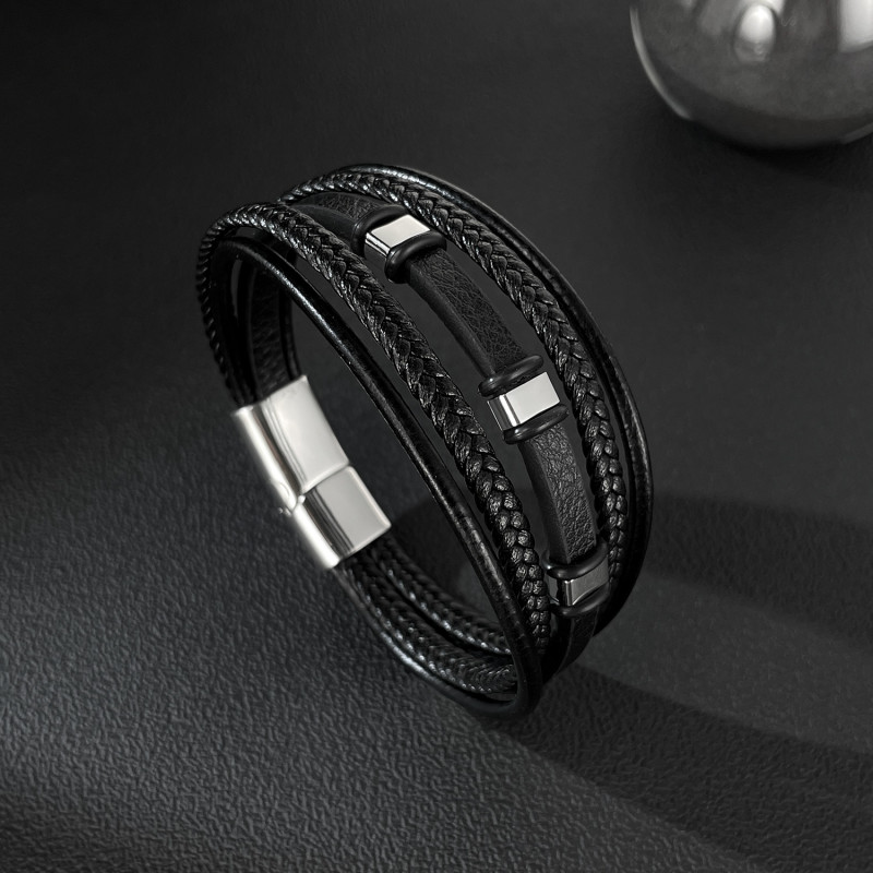 Wholesale Stainless Steel Minimalist Leather Bracelet