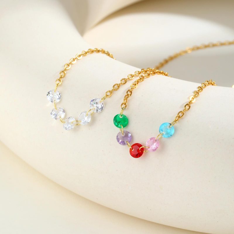 Wholesale Stainless Steel White Zirconia Gold Necklace