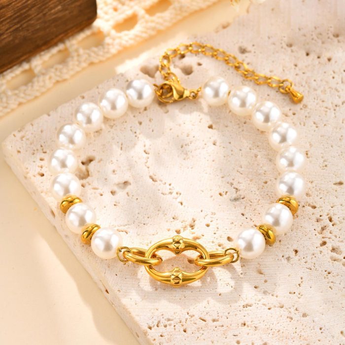 Wholesale Stainless Steel Studded Pearl Bracelet