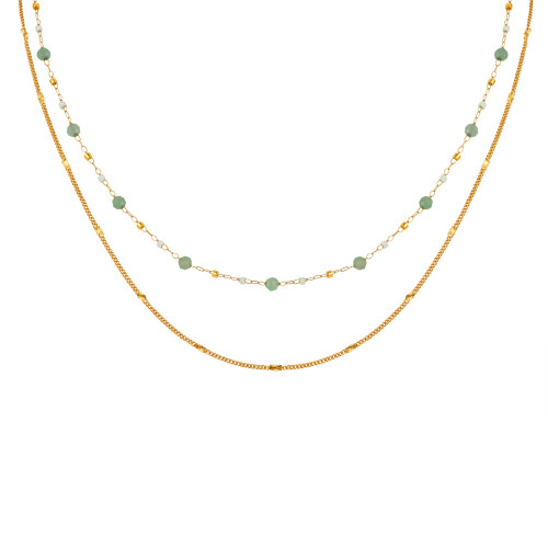 Wholesale Stainless Steel Chrysoprase Stacking Necklace