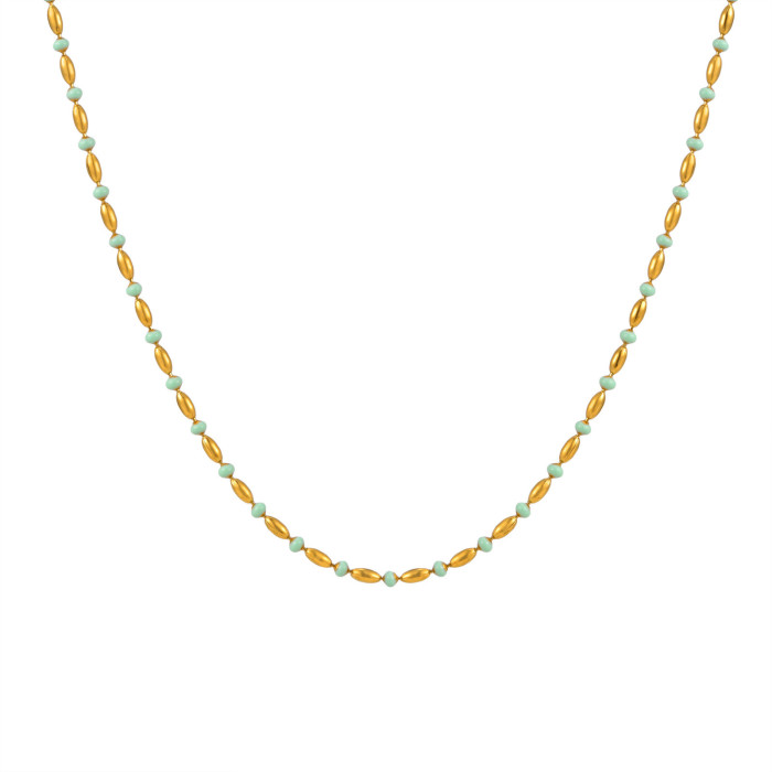 Wholesale Stainless Steel Green Bead Necklace