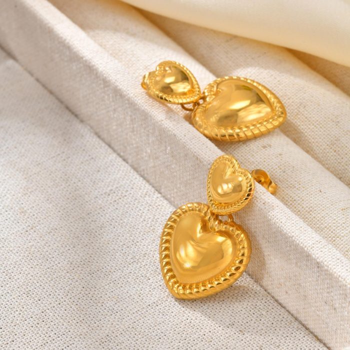 Wholesale Stainless Steel Golden Heart Earrings