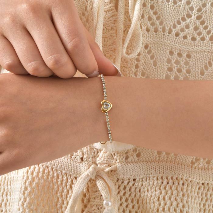 Wholesale Stainless Steel Heart Rhinestone Bracelet