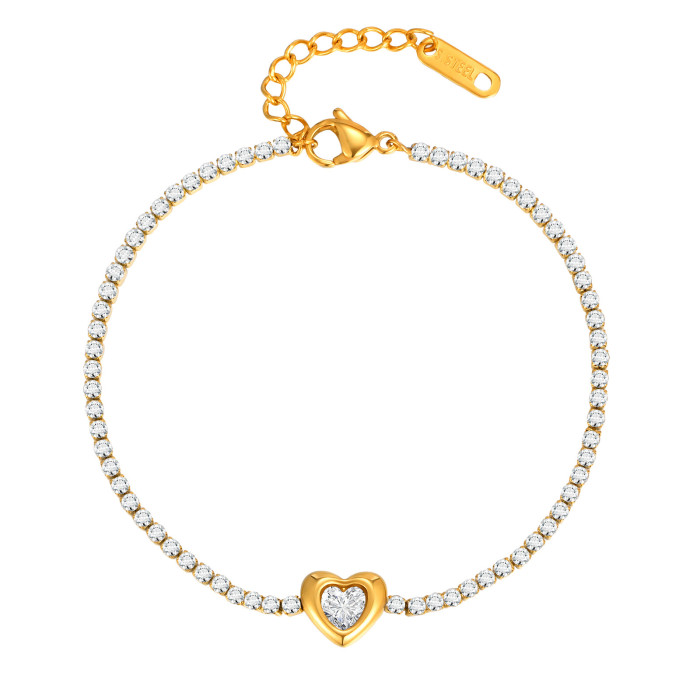 Wholesale Stainless Steel Heart Rhinestone Bracelet