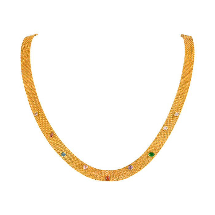 Wholesale Stainless Steel Mesh Necklace with Colored Zirconia