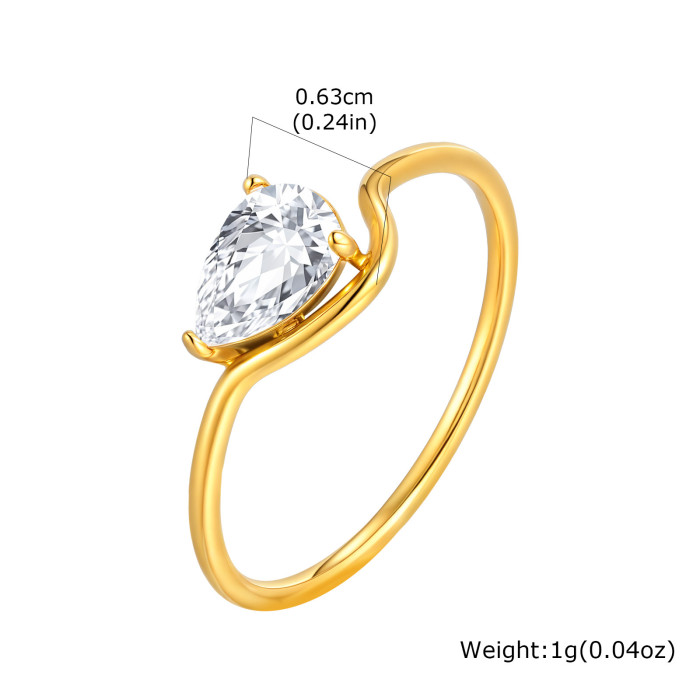 Wholesale Stainless Steel Teardrop Zirconia Ring