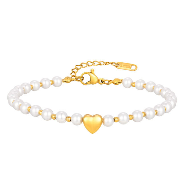 Wholesale Stainless Steel Heart Imitation Pearl Bracelet