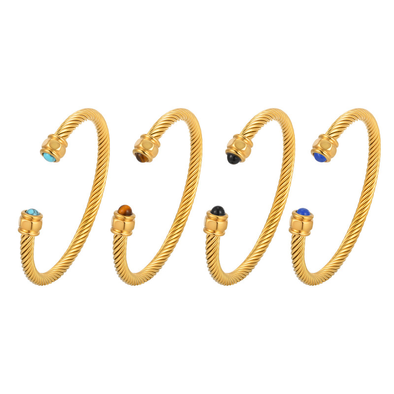 Wholesale Stainless Steel Tiger's Eye Open Bangle