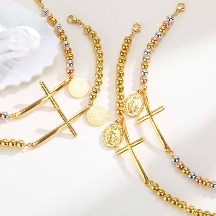 Wholesale Stainless Steel Cross Beaded Bracelet