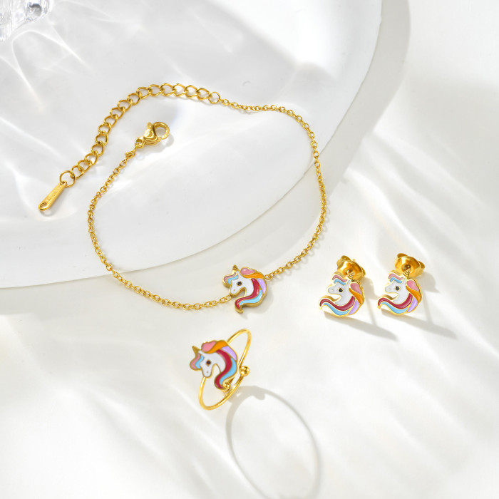 Wholesale Stainless Steel Cute Kids Bracelet Ring Earrings