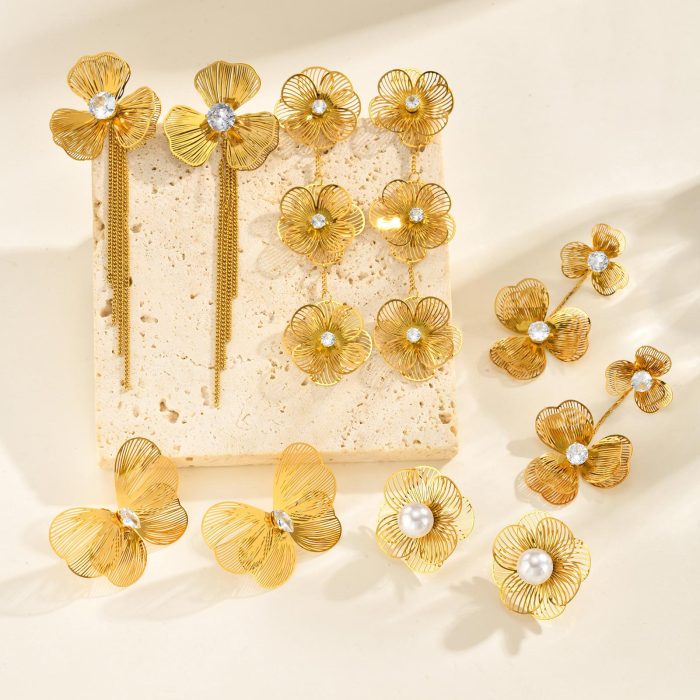 Wholesale Stainless Steel Butterfly Flower Earrings