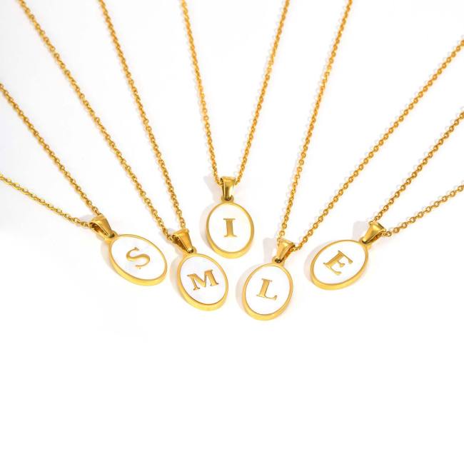 Wholesale Stainless Steel Oval Alphabet Necklace