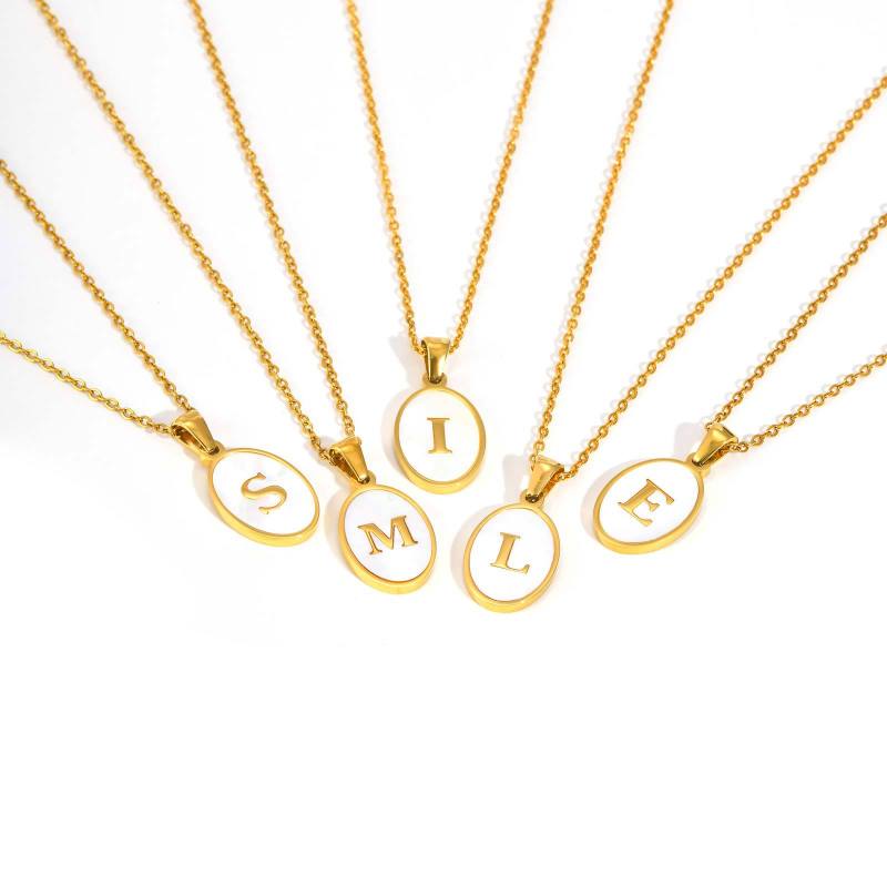 Wholesale Stainless Steel Oval Alphabet Necklace