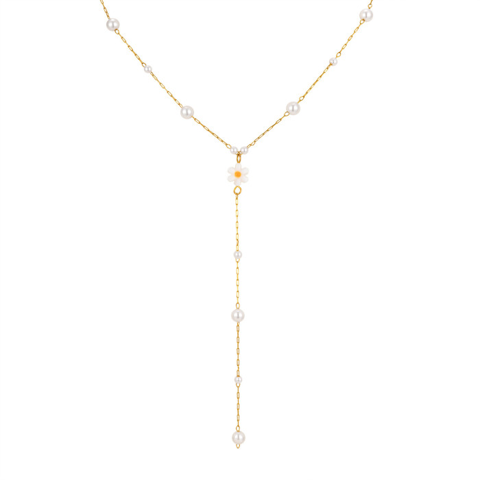 Wholesale Stainless Steel Imitation Pearl Flower Necklace