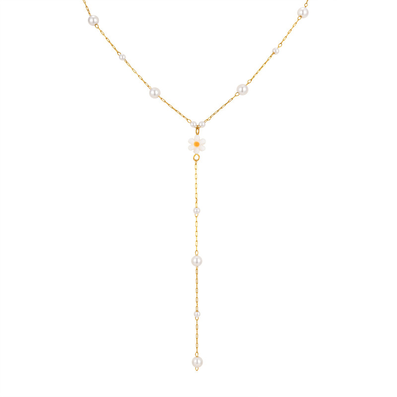 Wholesale Stainless Steel Imitation Pearl Flower Necklace