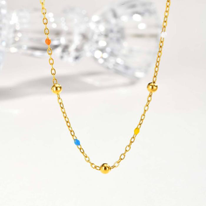 Wholesale Stainless Steel Colorful Beads Necklace