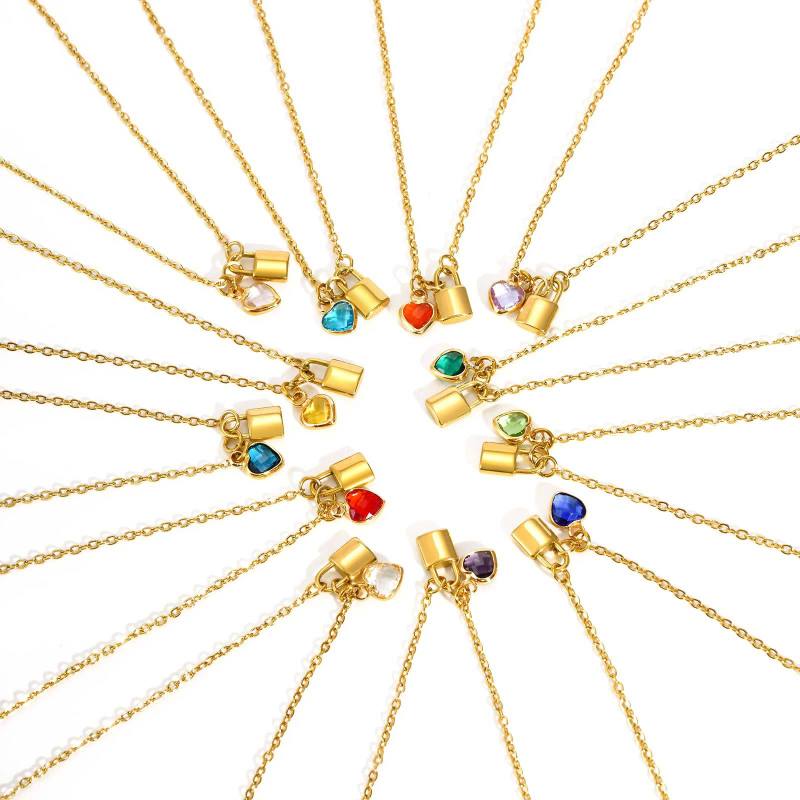 Wholesale Stainless Steel Lock Birthstone Necklace